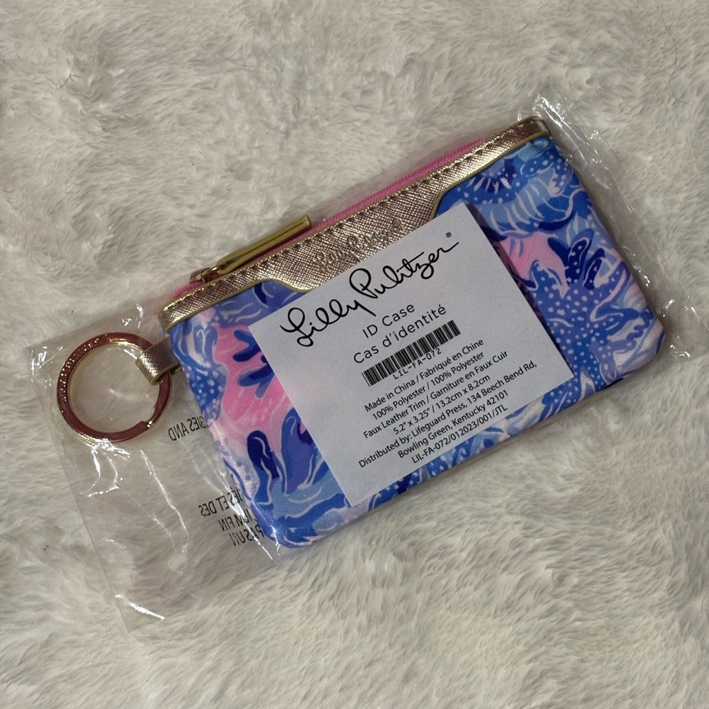 Lilly Pulitzer Blue and Pink ID Case with Gold Accents